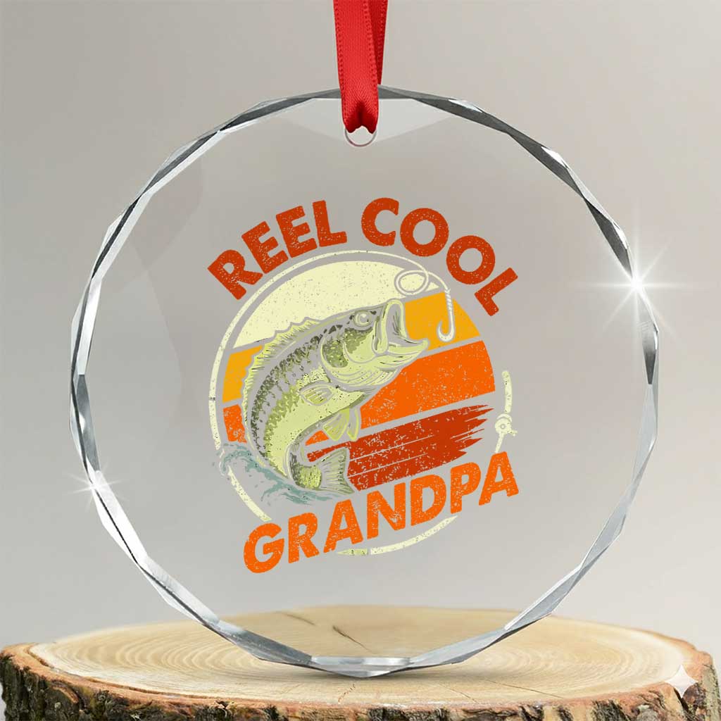 Reel Cool Grandpa Crystal Glass Ornament Funny Fathers Day Dada Fishing Lover Fisherman
