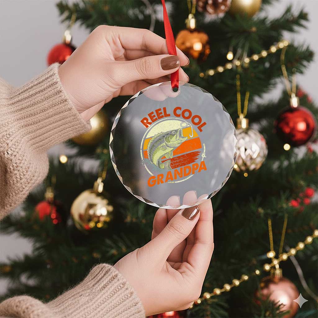 Reel Cool Grandpa Crystal Glass Ornament Funny Fathers Day Dada Fishing Lover Fisherman