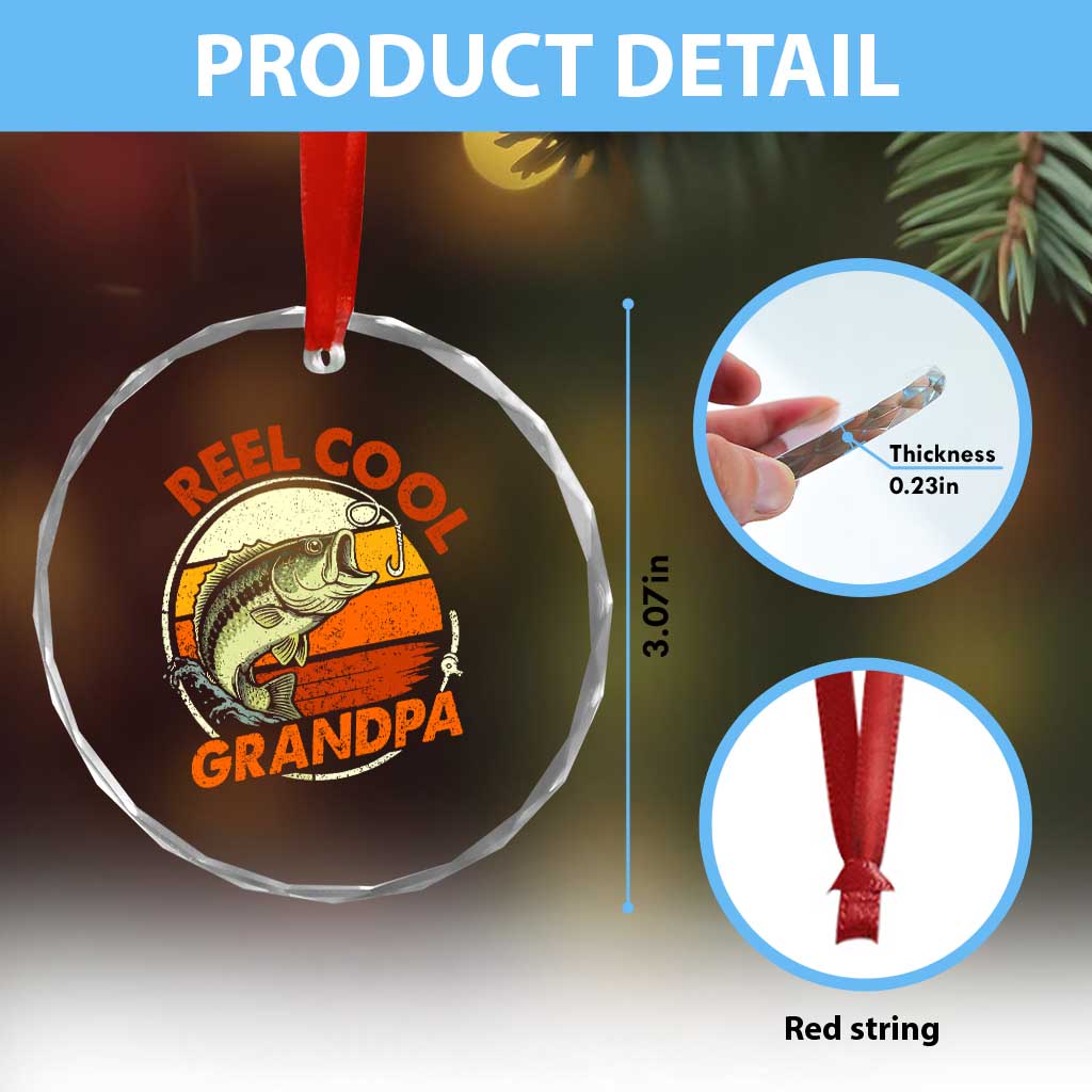 Reel Cool Grandpa Crystal Glass Ornament Funny Fathers Day Dada Fishing Lover Fisherman