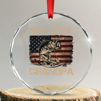 Reel Cool Grandpa Crystal Glass Ornament Funny Fishing USA Flag Patriotic Fisherman Fathers Day
