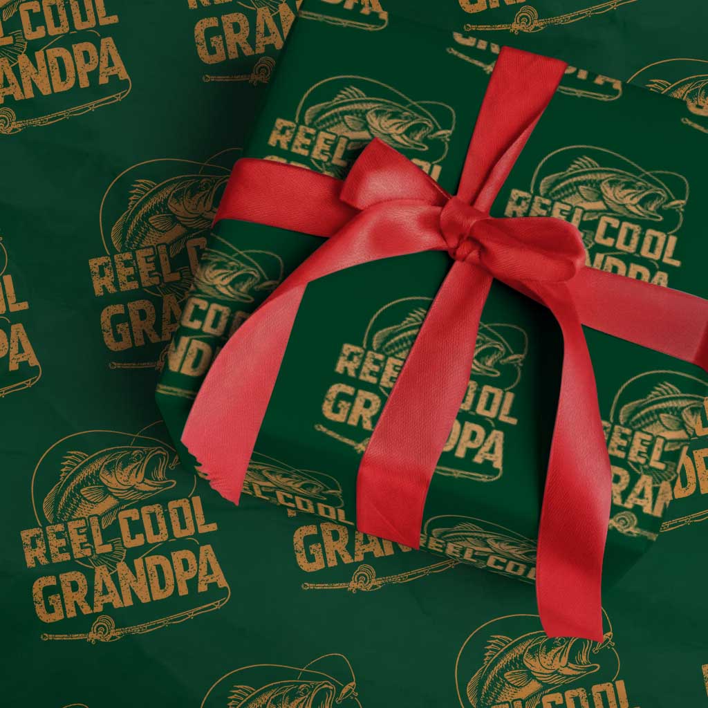 Reel Cool Grandpa Wrapping Paper Roll Funny Fishing Fisherman Fathers Day