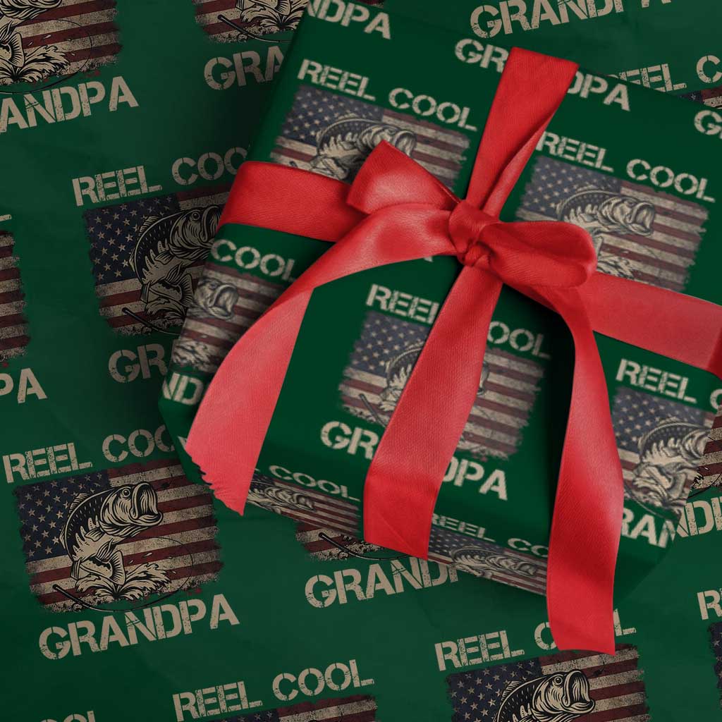 Reel Cool Grandpa Wrapping Paper Roll Funny Fishing USA Flag Patriotic Fisherman Fathers Day