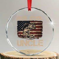 Reel Cool Uncle Crystal Glass Ornament Funny Fishing USA Flag Patriotic Fisherman Fathers Day