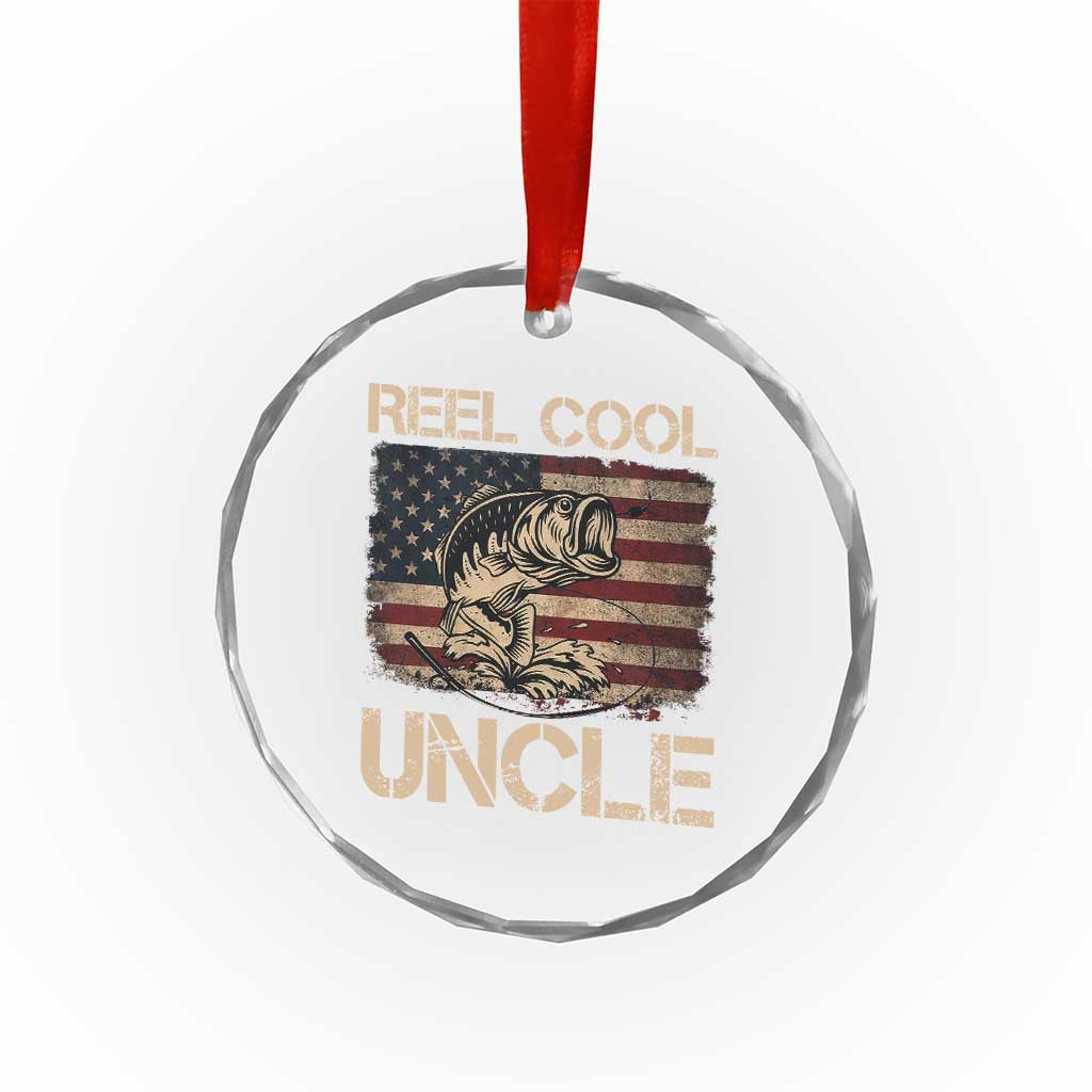 Reel Cool Uncle Crystal Glass Ornament Funny Fishing USA Flag Patriotic Fisherman Fathers Day