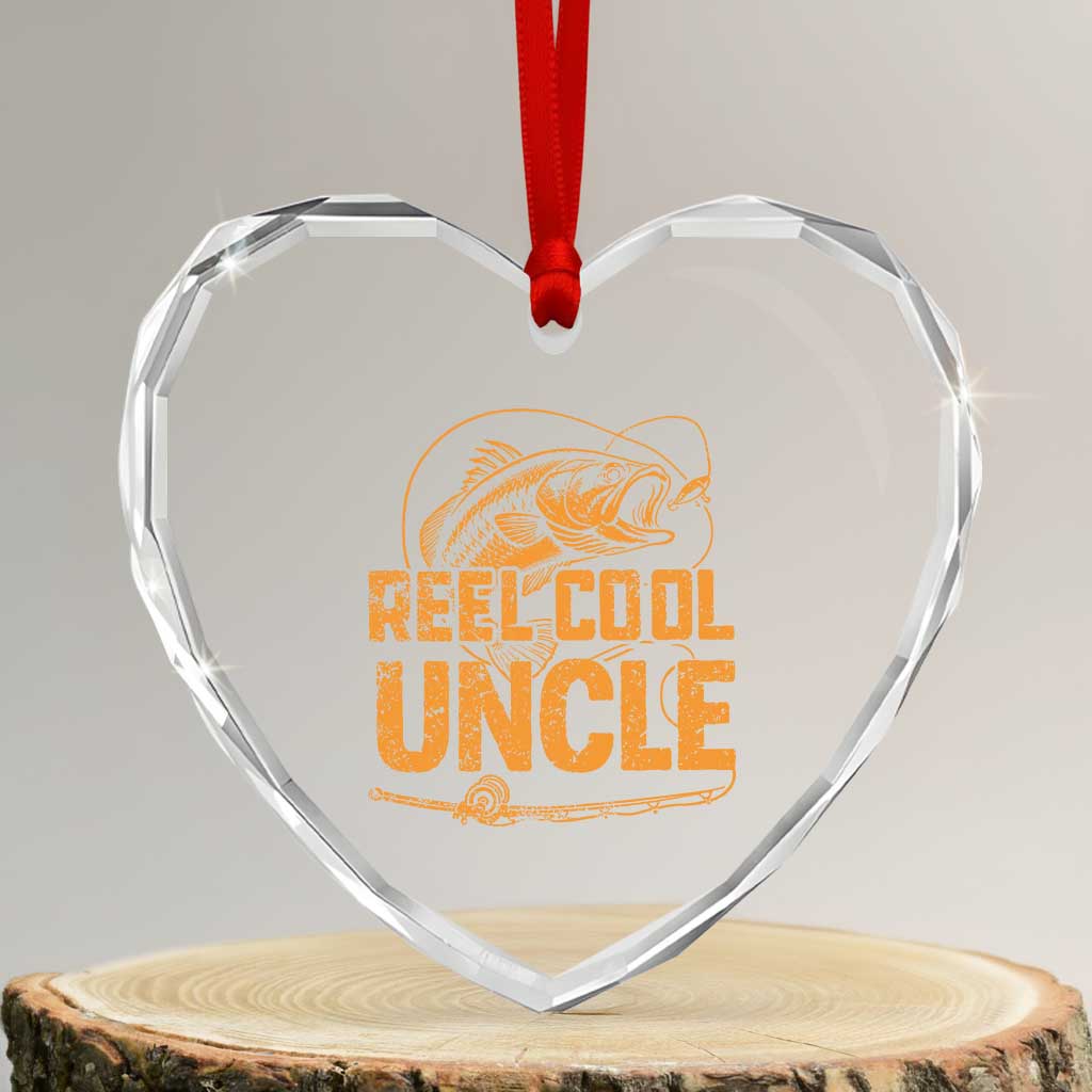 Reel Cool Uncle Heart Crystal Glass Ornament Funny Fishing Fisherman Fathers Day