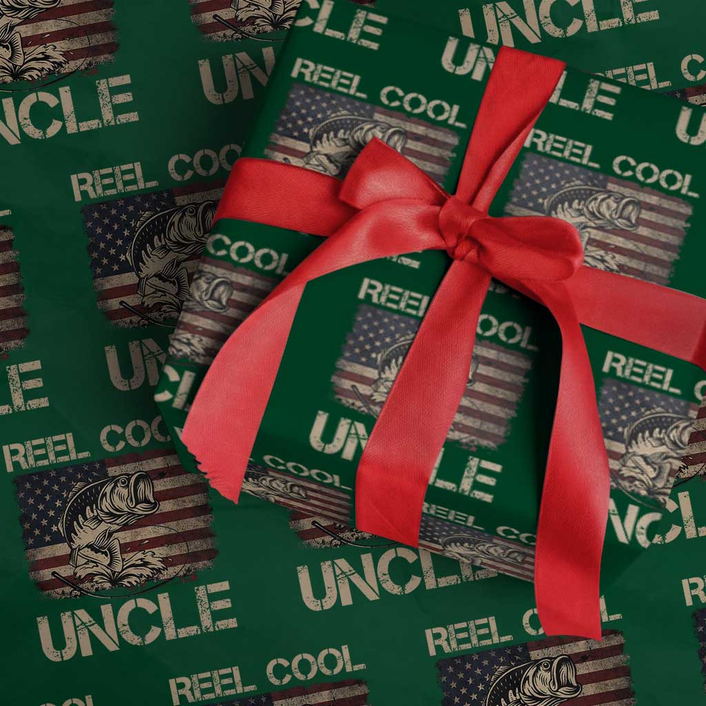 Reel Cool Uncle Wrapping Paper Roll Funny Fishing USA Flag Patriotic Fisherman Fathers Day