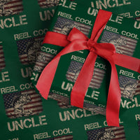 Reel Cool Uncle Wrapping Paper Roll Funny Fishing USA Flag Patriotic Fisherman Fathers Day