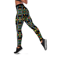 Regalia Stripe Floral Pattern Leggings Colorful Attractive - Wonder Print Shop