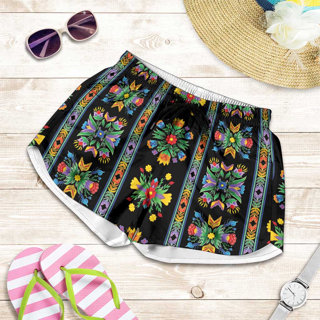 Regalia Stripe Floral Pattern Shorts for Women Colorful Attractive - Wonder Print Shop