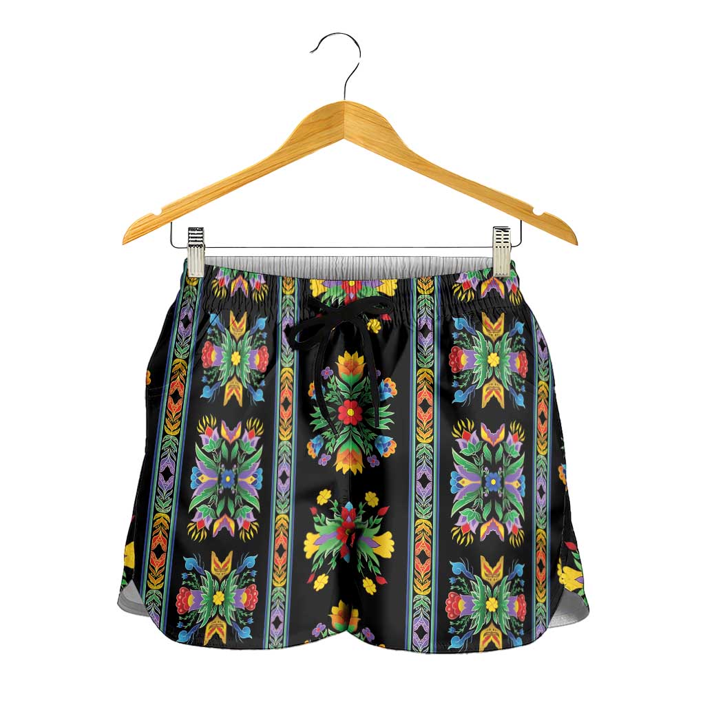 Regalia Stripe Floral Pattern Shorts for Women Colorful Attractive - Wonder Print Shop