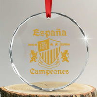 Reino De Espana Campeones Crest Graphic Crystal Glass Ornament Vintage Spain Champions 2 Stars Spanish Pride Sports Fan