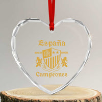 Reino De Espana Campeones Crest Graphic Heart Crystal Glass Ornament Vintage Spain Champions 2 Stars Spanish Pride Sports Fan