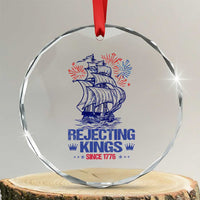 Rejecting Kings Since 1776 Crystal Glass Ornament Vintage Patriotic Ship 4th Of July Fireworks TS02