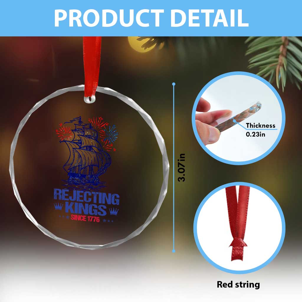 Rejecting Kings Since 1776 Crystal Glass Ornament Vintage Patriotic Ship 4th Of July Fireworks TS02