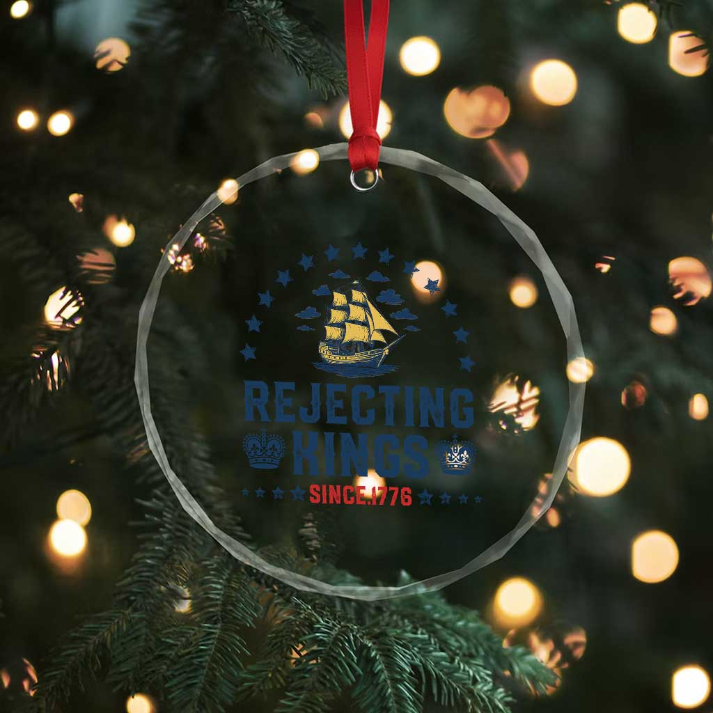 Rejecting Kings Since 1776 Crystal Glass Ornament Vintage Patriotic Ship No King In America TS02