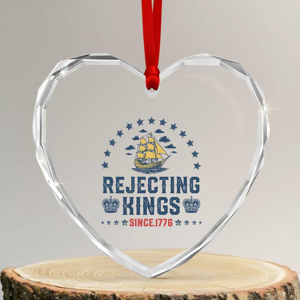 Rejecting Kings Since 1776 Heart Crystal Glass Ornament Vintage Patriotic Ship No King In America - Wonder Print Shop