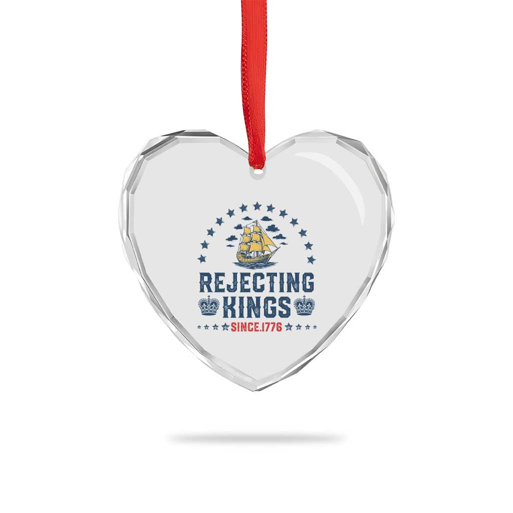 Rejecting Kings Since 1776 Heart Crystal Glass Ornament Vintage Patriotic Ship No King In America - Wonder Print Shop