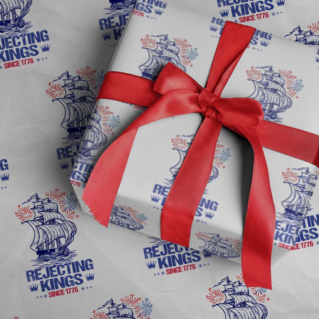 Rejecting Kings Since 1776 Wrapping Paper Roll Vintage Patriotic Ship 4th Of July Fireworks - Wonder Print Shop