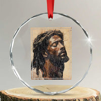 Religious Black Jesus With Crown Of Thorns Crystal Glass Ornament