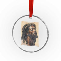 Religious Black Jesus With Crown Of Thorns Crystal Glass Ornament