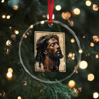 Religious Black Jesus With Crown Of Thorns Crystal Glass Ornament