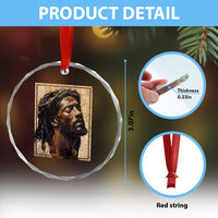 Religious Black Jesus With Crown Of Thorns Crystal Glass Ornament
