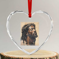 Religious Black Jesus With Crown Of Thorns Heart Crystal Glass Ornament