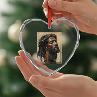 Religious Black Jesus With Crown Of Thorns Heart Crystal Glass Ornament