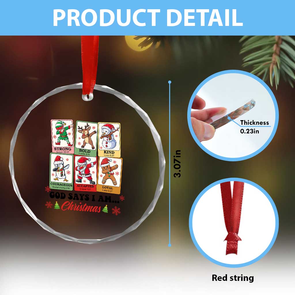 Religious Xmas Crystal Glass Ornament God Says I Am Christian Bible TS10