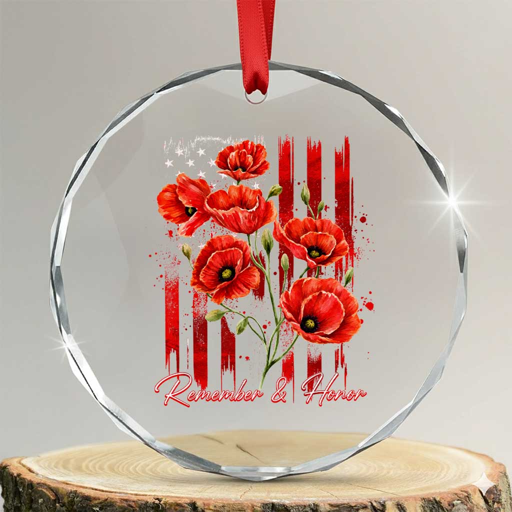 Remember And Honor Memorial Day Crystal Glass Ornament Red Poppy Flowers