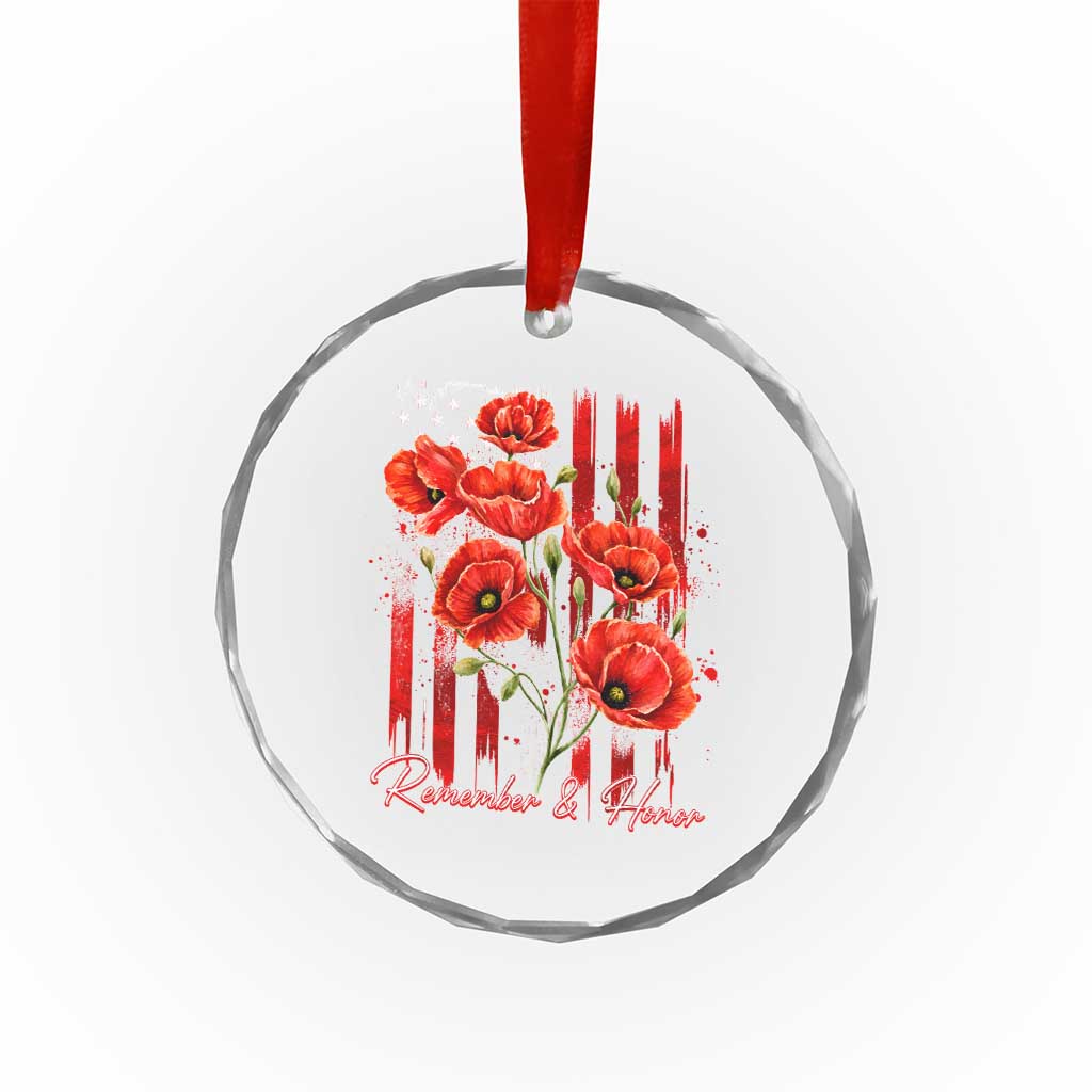 Remember And Honor Memorial Day Crystal Glass Ornament Red Poppy Flowers