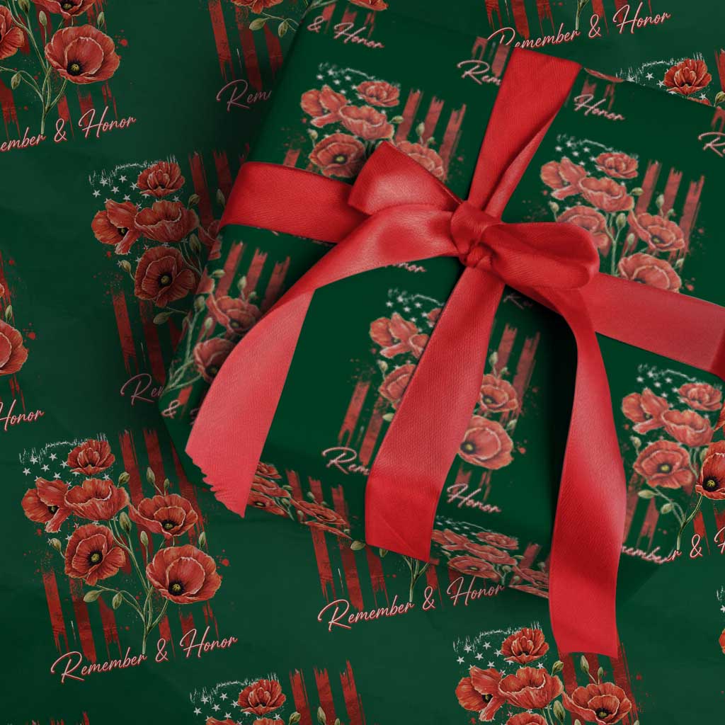 Remember And Honor Memorial Day Wrapping Paper Roll Red Poppy Flowers