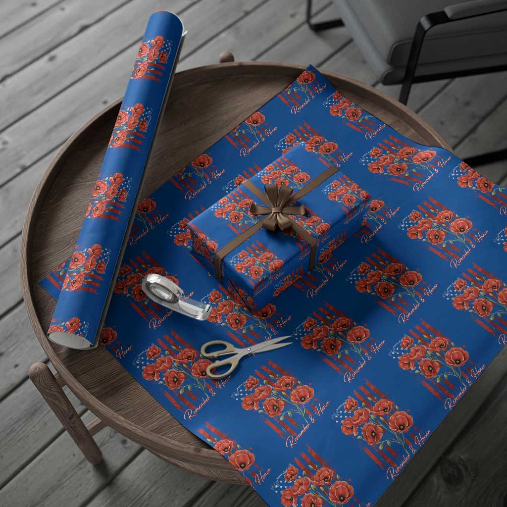 Remember And Honor Memorial Day Wrapping Paper Roll Red Poppy Flowers
