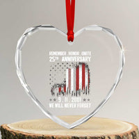 Remember Honor Unite 9 11 Memorial 25th Anniversary Heart Crystal Glass Ornament We Will Never Forget Patriotic American Flag