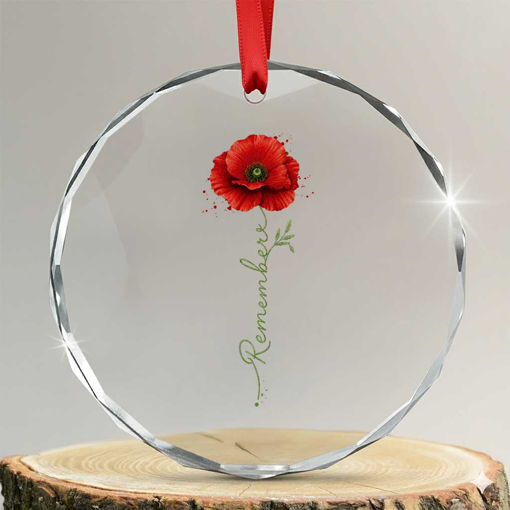 Remember Memorial day Red Poppy Veteran Military Army Crystal Glass Ornament