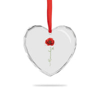 Remember Memorial day Red Poppy Veteran Military Army Heart Crystal Glass Ornament