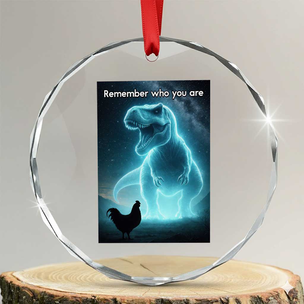 Remember Who You Are Crystal Glass Ornament Funny Evolution Joke Meme Chicken Dinosaur - Wonder Print Shop