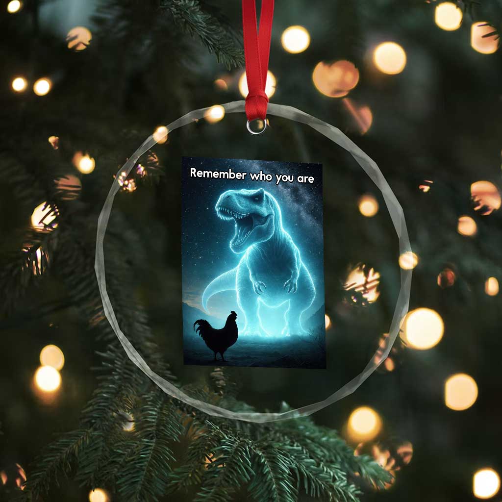 Remember Who You Are Crystal Glass Ornament Funny Evolution Joke Meme Chicken Dinosaur - Wonder Print Shop