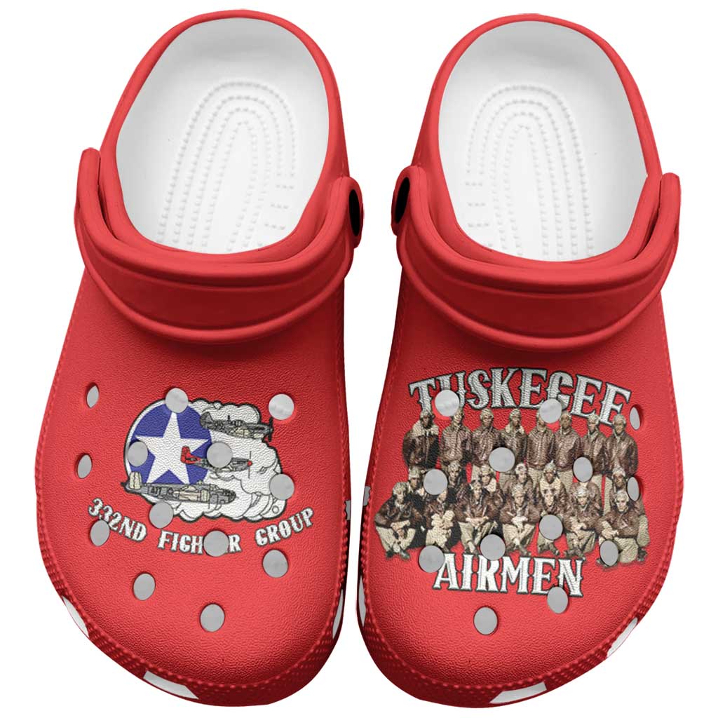 Remembering Tuskegee Airmen Clogs Shoes Heroes of the 332nd Squadron Red Art - Wonder Print Shop