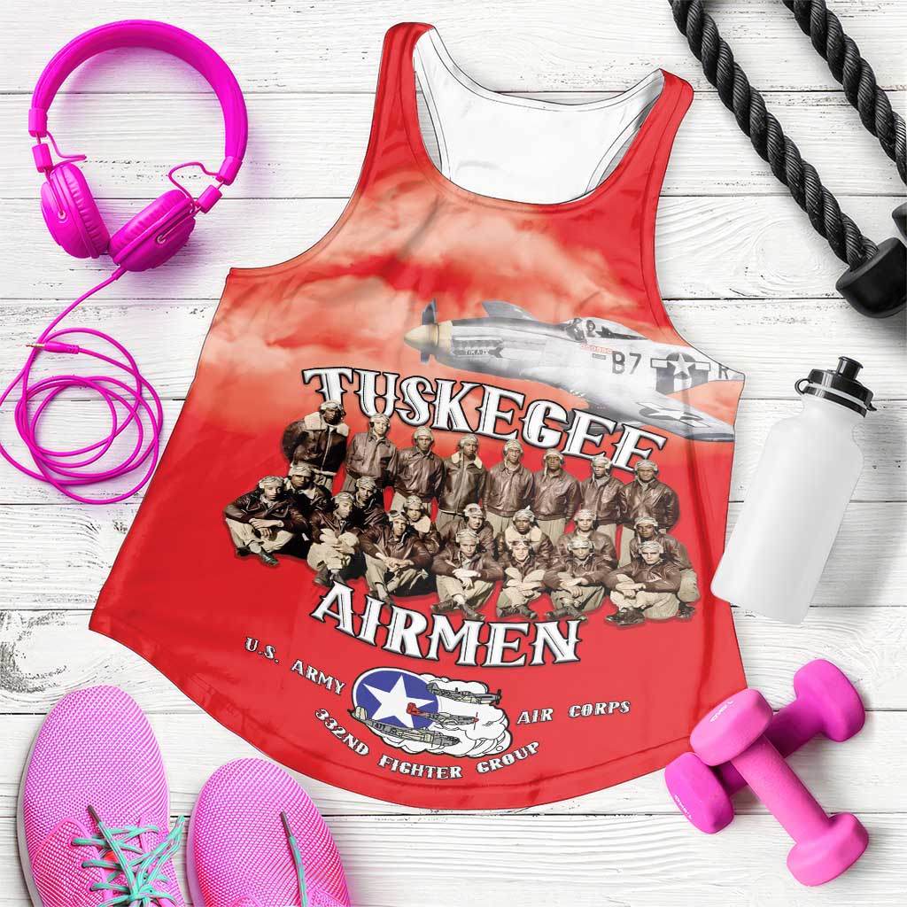 Remembering Tuskegee Airmen Women Racerback Tank Heroes of the 332nd Squadron Red Art - Wonder Print Shop