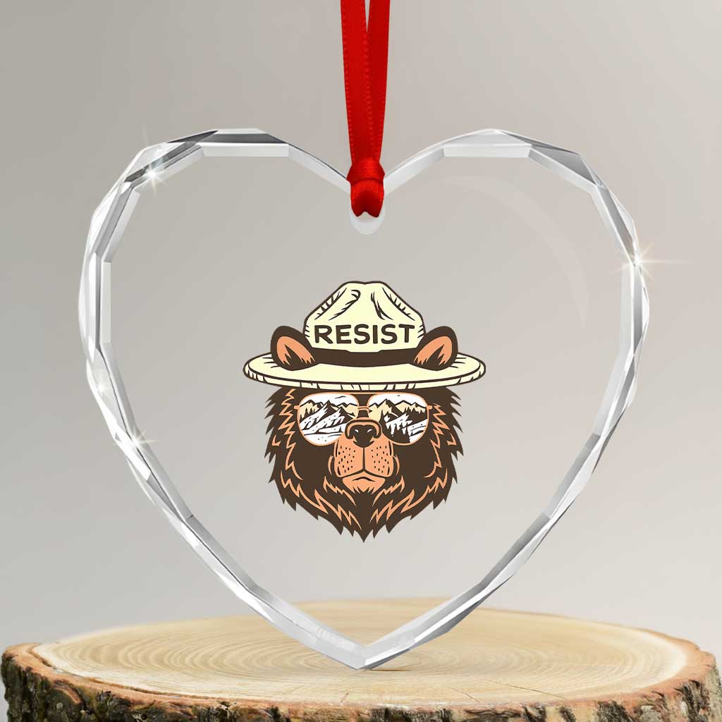 Resist Bear Retro Vintage Heart Crystal Glass Ornament - Wonder Print Shop