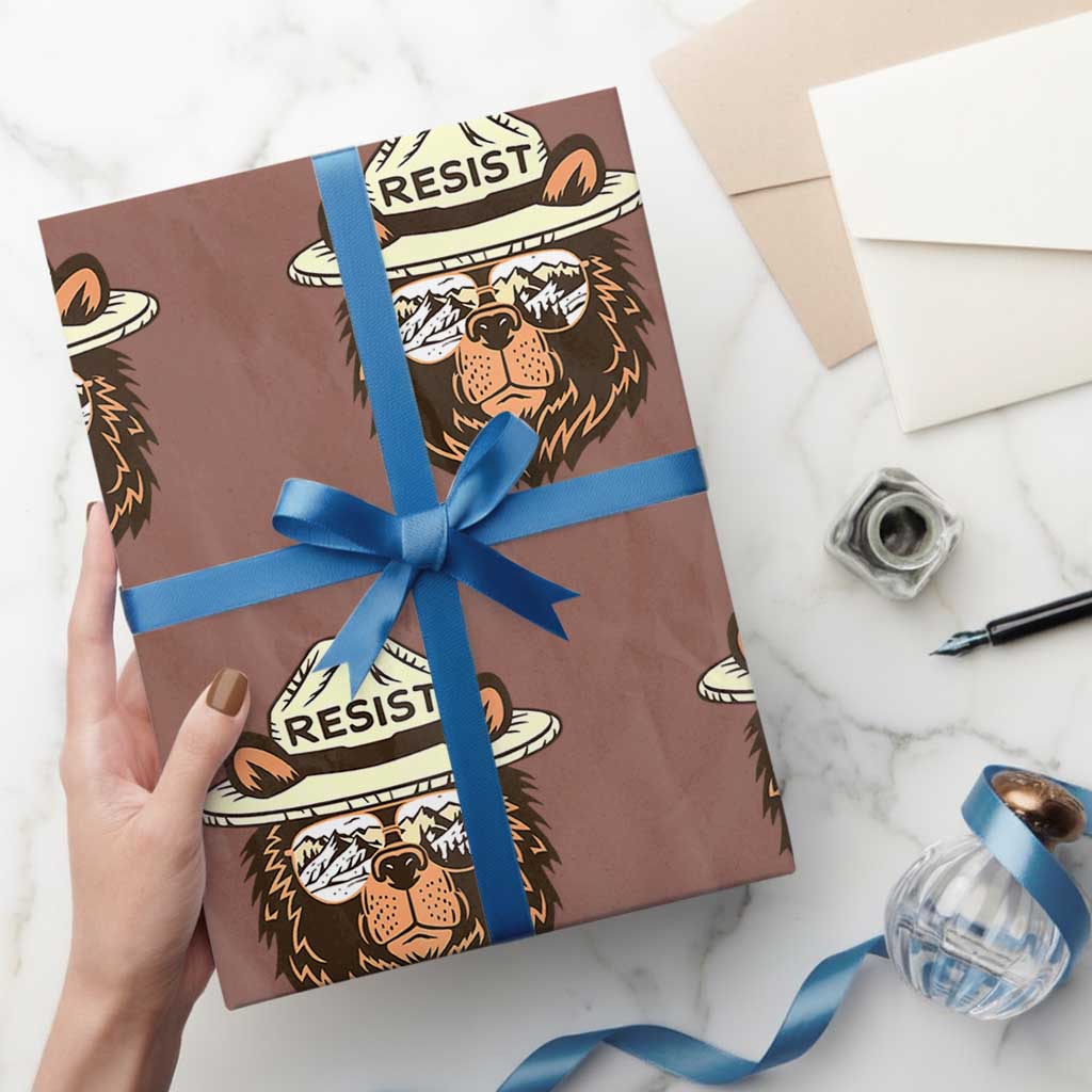 Resist Bear Retro Vintage Wrapping Paper Roll - Wonder Print Shop
