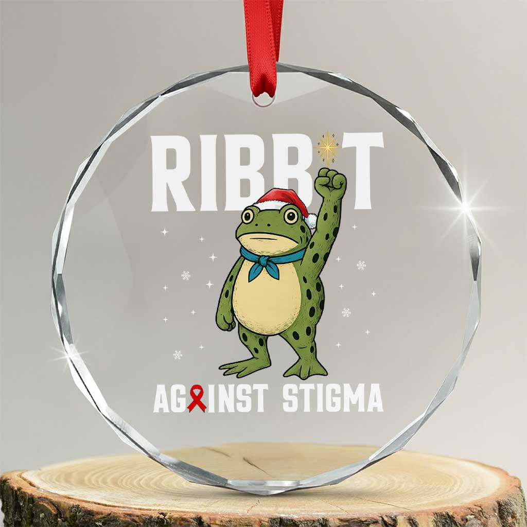 Resist Frog AIDS Awareness Christmas Crystal Glass Ornament Funny Portland Activist Meme HIV Support Red Ribbon - Wonder Print Shop