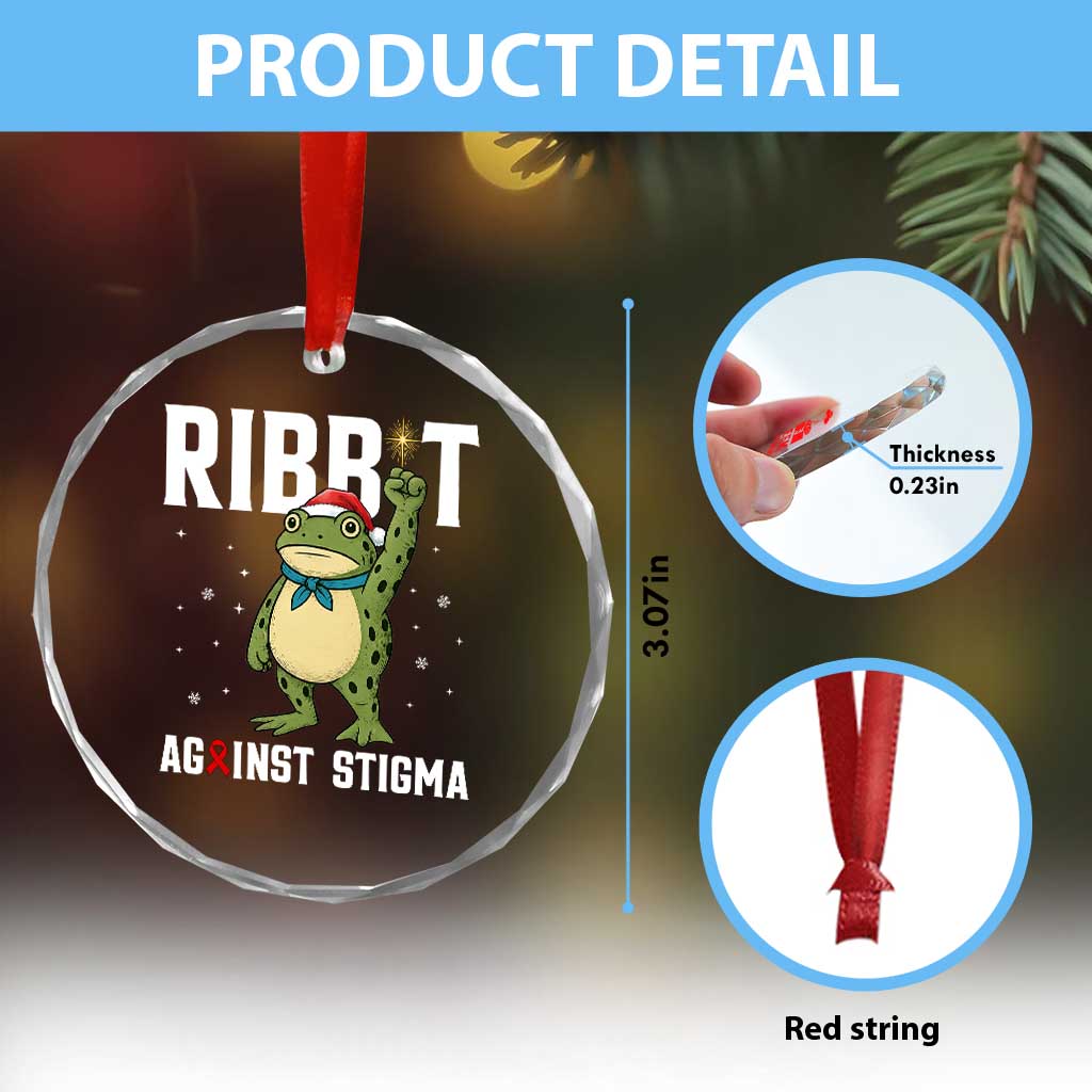 Resist Frog AIDS Awareness Christmas Crystal Glass Ornament Funny Portland Activist Meme HIV Support Red Ribbon - Wonder Print Shop