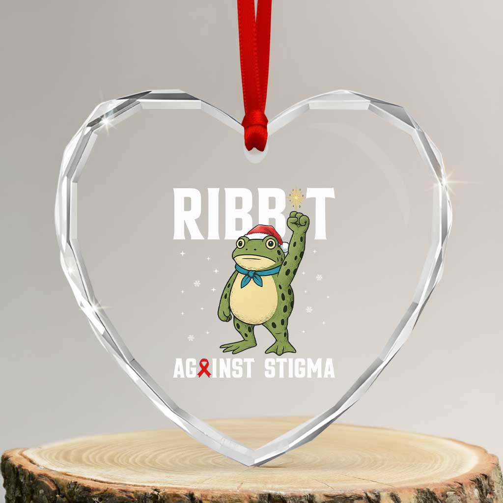 Resist Frog AIDS Awareness Christmas Heart Crystal Glass Ornament Funny Portland Activist Meme HIV Support Red Ribbon - Wonder Print Shop