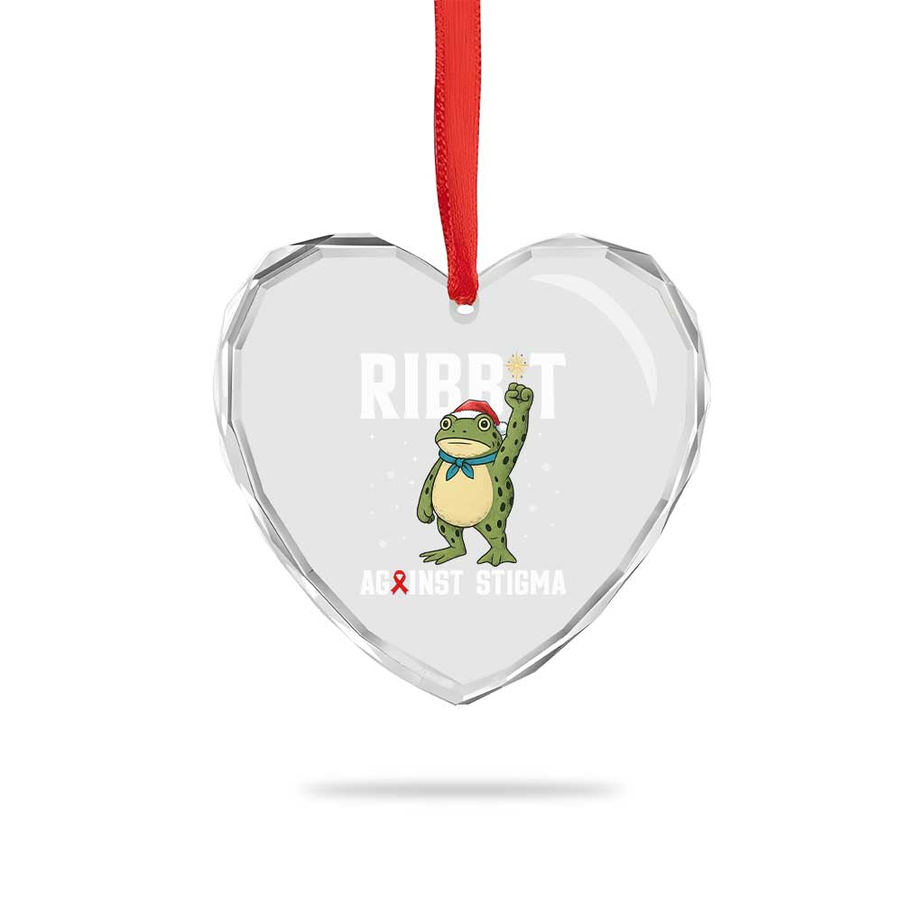 Resist Frog AIDS Awareness Christmas Heart Crystal Glass Ornament Funny Portland Activist Meme HIV Support Red Ribbon - Wonder Print Shop