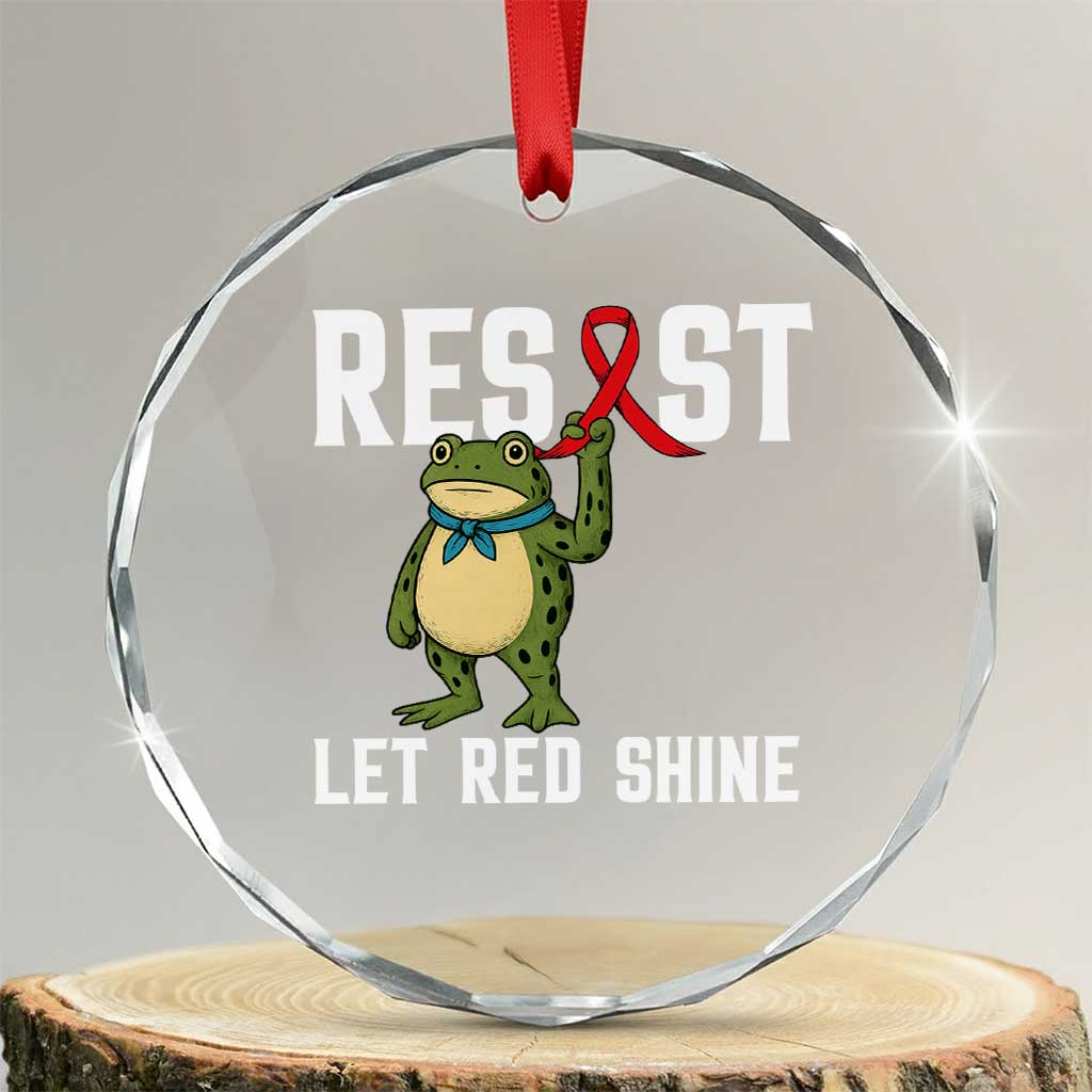 Resist Frog AIDS Awareness Crystal Glass Ornament Funny Portland Activist Meme HIV Support Red Ribbon - Wonder Print Shop