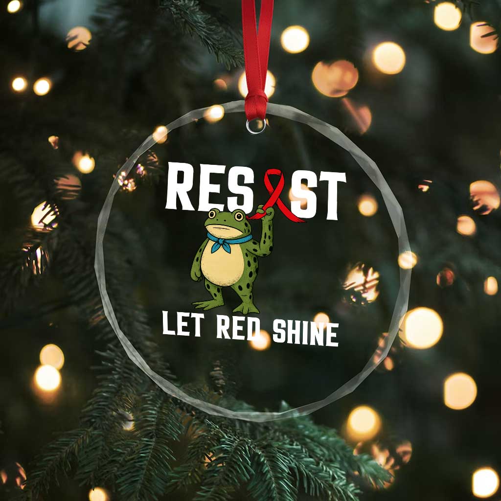 Resist Frog AIDS Awareness Crystal Glass Ornament Funny Portland Activist Meme HIV Support Red Ribbon - Wonder Print Shop