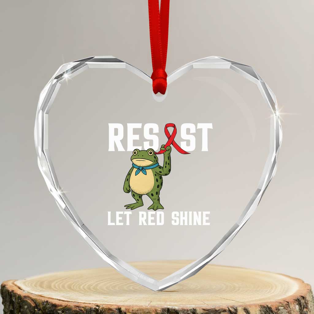 Resist Frog AIDS Awareness Heart Crystal Glass Ornament Funny Portland Activist Meme HIV Support Red Ribbon - Wonder Print Shop