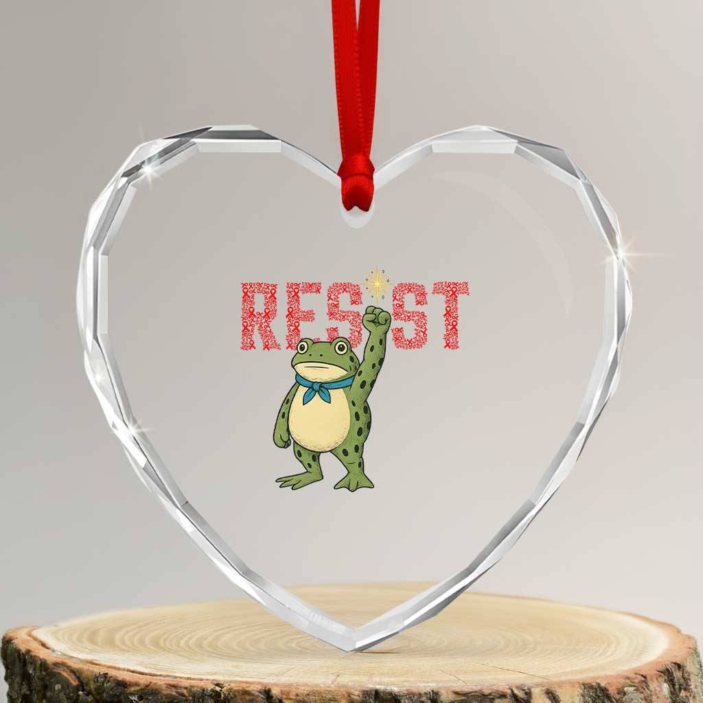 Resist Frog AIDS Awareness Heart Crystal Glass Ornament Portland Activist Political Meme HIV Support Red Ribbon - Wonder Print Shop